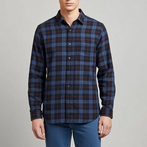 Amazon Essentials Blue Red Black Plaid Flannel Button Down Shirt Size M